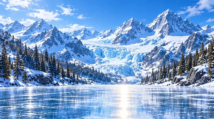 Alpine Lake: clear ice ringed by high mountains
