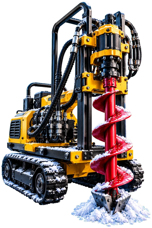 Tracked hydraulic drilling rig with a red auger